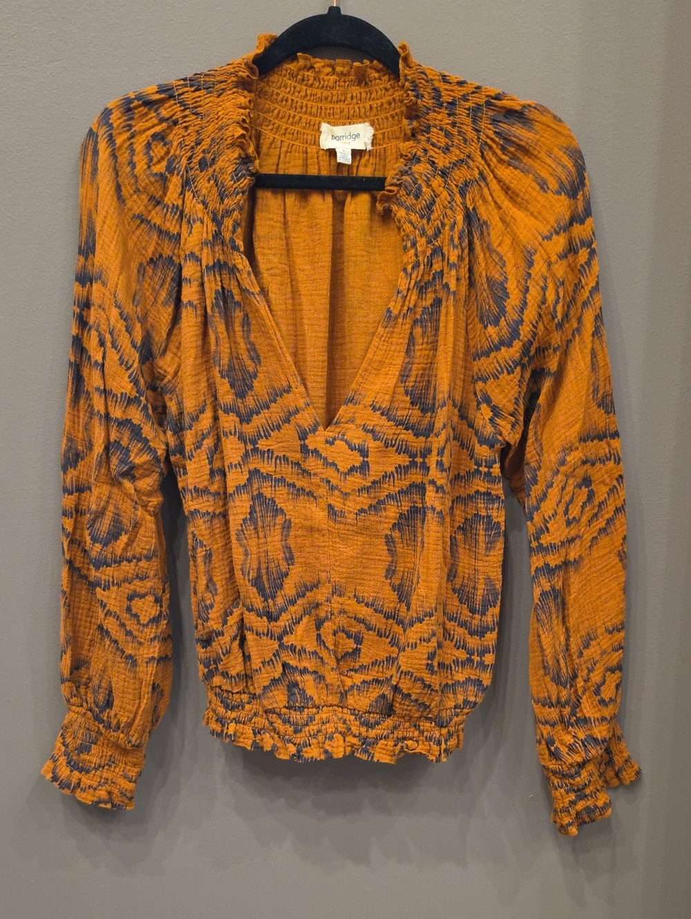 Rust and Black Anthropolgie Porridge Smocked V-Neck Women's Top Small